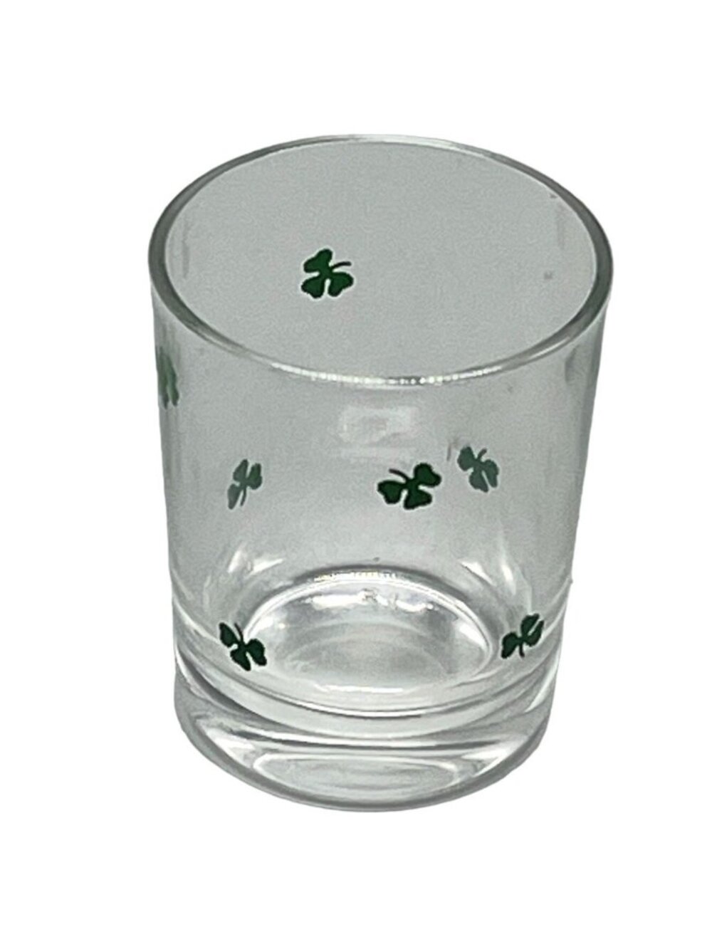 clover shot glass collectable clear with green clovers 2" tall barware READ
